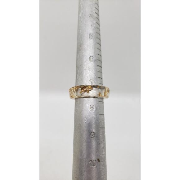 Vintage Clear Lucite Resin Ring Genuine Real Gold Leaf Flakes Inlaid Handmade - Picture 7 of 7